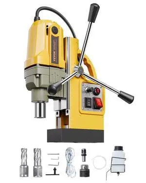 Magnetic Drill, 1200W Motor 1.6 in Boring Diameter, 2810 lbf Electric Mag Drill Press, with 2 Coring Bits, Variable Speed, Drilling Machine for Metal Surface, Home Improvement Industry, Yellow Magnetic Drill, 1200W Motor 1.6 in Boring Diameter, 2810 lbf Electric Mag Drill Press, with 2 Coring Bits, Variable Speed, Drilling Machine for Metal Surface, Home Improvement Industry, Yellow