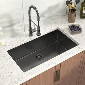 Black Undermount Kitchen Sink 30x18x9 Inch Single Bowl 18 Gauge Stainless Steel Under Counter Sinks Basin With Drain Strainer Black Undermount Kitchen Sink 30x18x9 Inch Single Bowl 18 Gauge Stainless Steel Under Counter Sinks Basin With Drain Strainer