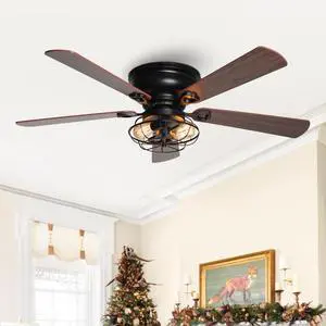 Low Profile Ceiling Fans with Lights and Remote, Black Farmhouse Flush Mount Ceiling Fan with Light for Bedroom Living Room, Rustic Chandelier Fans, Reversible 5-Blades, Timer, 48 Inch Low Profile Ceiling Fans with Lights and Remote, Black Farmhouse Flush Mount Ceiling Fan with Light for Bedroom Living Room, Rustic Chandelier Fans, Reversible 5-Blades, Timer, 48 Inch