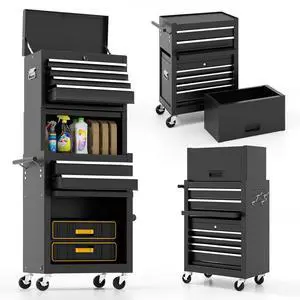 2-in-1 Rolling Tool Chest with 5 Drawers, Heavy-Duty Metal Tool Box with Wheels, Detachable Top Tool Box & Rolling Tool Cabinet for Garage, DIY (6-Drawers Whith Middle Box, Black) 2-in-1 Rolling Tool Chest with 5 Drawers, Heavy-Duty Metal Tool Box with Wheels, Detachable Top Tool Box & Rolling Tool Cabinet for Garage, DIY (6-Drawers Whith Middle Box, Black)