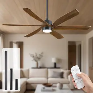 60 Inch Outdoor Ceiling Fan with Light and Remote, Damp Rated for Patio Porch, 6 Brown Solid Wood Blades, High CFM Quiet DC Motor, Modern Farmhouse Style for Indoor Living Room Bedroom Exterior Garage 60 Inch Outdoor Ceiling Fan with Light and Remote, Damp Rated for Patio Porch, 6 Brown Solid Wood Blades, High CFM Quiet DC Motor, Modern Farmhouse Style for Indoor Living Room Bedroom Exterior Garage