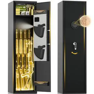 Biometric Rifle & Pistol Gun Safe, No Assembly, Stores 35 Guns with Adjustable Racks & Removable Shelf, Keypad Lock, LED Light, Quick Access Long Gun Cabinet Biometric Rifle & Pistol Gun Safe, No Assembly, Stores 35 Guns with Adjustable Racks & Removable Shelf, Keypad Lock, LED Light, Quick Access Long Gun Cabinet