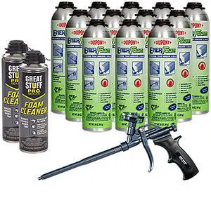 Enerfoam 30oz Sealant, Fireblock Rated, Polyurethane Expanding Foam Sealant, Gaps and Cracks Filler, Closed Cell Spray Foam Insulation, Pack of 12 with Applicator (PTFE Coated Gun) Enerfoam 30oz Sealant, Fireblock Rated, Polyurethane Expanding Foam Sealant, Gaps and Cracks Filler, Closed Cell Spray Foam Insulation, Pack of 12 with Applicator (PTFE Coated Gun)