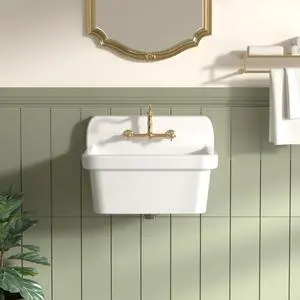 24 Inch Wall-Mounted Ceramic Utility Sink, White Farmhouse Sink for Laundry, Bathroom, Kitchen, Garage Durable High Back Design 24 Inch Wall-Mounted Ceramic Utility Sink, White Farmhouse Sink for Laundry, Bathroom, Kitchen, Garage Durable High Back Design