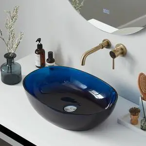 23"x 15" Blue Oval Translucent Bathroom Vessel Sink Above Counter for Cabinet Vanity Lavatory, Boat Shaped Stone Resin Art Basin Countertop with Pop Up Drain 23"x 15" Blue Oval Translucent Bathroom Vessel Sink Above Counter for Cabinet Vanity Lavatory, Boat Shaped Stone Resin Art Basin Countertop with Pop Up Drain