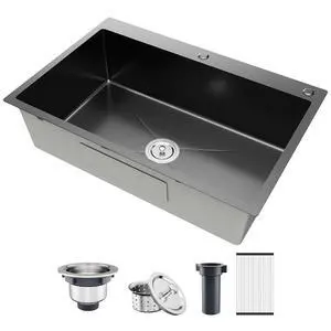 33 Inch Drop In Kitchen Sink, Top mount SUS304 Stainless Steel Nano Gunmetal Black Single Bowl Sink, Prep Kitchen, Bar 33 x 22 x 9 inch 33 Inch Drop In Kitchen Sink, Top mount SUS304 Stainless Steel Nano Gunmetal Black Single Bowl Sink, Prep Kitchen, Bar 33 x 22 x 9 inch