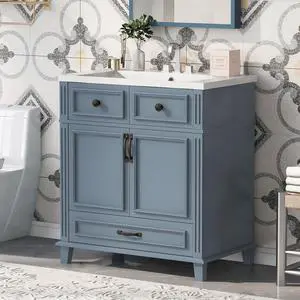 30 Inch Blue Bathroom Vanity with Sink,Modern Bathroom Sink Cabinet 30" with Bottom Drawer & Storage Cabinet,Drop-in with Integrated Countertop,Soft Closing,Solid Wood Frame 30 Inch Blue Bathroom Vanity with Sink,Modern Bathroom Sink Cabinet 30" with Bottom Drawer & Storage Cabinet,Drop-in with Integrated Countertop,Soft Closing,Solid Wood Frame