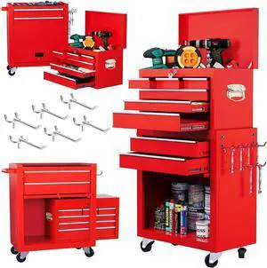 8-Drawer Rolling Tool Chest, 2-in-1 Detachable Tool Box Cabinet with Wheels, Lockable Metal Tool Storage with Liners for Garage Workshop, Red 8-Drawer Rolling Tool Chest, 2-in-1 Detachable Tool Box Cabinet with Wheels, Lockable Metal Tool Storage with Liners for Garage Workshop, Red