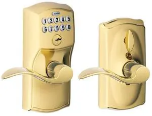 FE595 CAM 505 ACC Camelot Design Keypad Entry with Accent Levers, Polished Brass FE595 CAM 505 ACC Camelot Design Keypad Entry with Accent Levers, Polished Brass