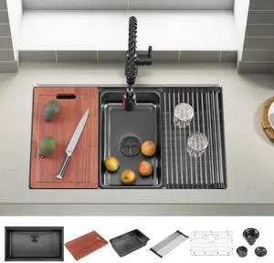 32 Inch Black Large Single Bowl Workstation Undermount Kitchen Sink,32x19 Inch Stainless Steel Handmade Undermount Workstation Kitchen Sink 32 Inch Black Large Single Bowl Workstation Undermount Kitchen Sink,32x19 Inch Stainless Steel Handmade Undermount Workstation Kitchen Sink