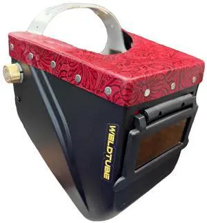 Chopped Leather Top Lowpro Welding Helmet with Aluminum Fasteners & Premium High Visibility HD Gold Coated Welding Lens Chopped Leather Top Lowpro Welding Helmet with Aluminum Fasteners & Premium High Visibility HD Gold Coated Welding Lens