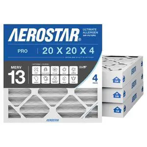 20x20x4 Slim MERV 13 High Efficiency Pleated Air Filter, 4-Pack, Electrostatic AC Furnace HVAC Replacement, Captures Smoke Bacteria Allergy Dust Pollen Pet Dander (19.5x19.5x3.75) 20x20x4 Slim MERV 13 High Efficiency Pleated Air Filter, 4-Pack, Electrostatic AC Furnace HVAC Replacement, Captures Smoke Bacteria Allergy Dust Pollen Pet Dander (19.5x19.5x3.75)