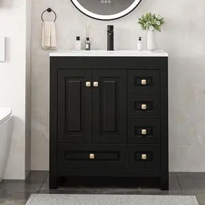 30" Bathroom Vanities with Sink Combo, Modern Thickened Wood Bathroom Storage Cabinet w/Undermount Sink, Matte Black Faucet Drain, Painted Surface,Black 30" Bathroom Vanities with Sink Combo, Modern Thickened Wood Bathroom Storage Cabinet w/Undermount Sink, Matte Black Faucet Drain, Painted Surface,Black