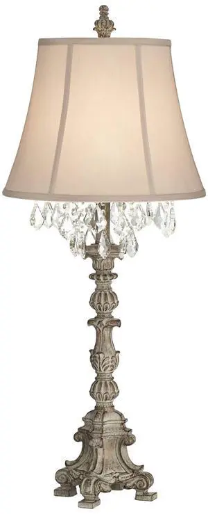 Duval French Country Cottage Core Table Lamp 34" Tall Crystal Distressed Antique White Candlestick Beige Bell Shade Decor for Living Room House Bedside Nightstand Home Office Family Duval French Country Cottage Core Table Lamp 34" Tall Crystal Distressed Antique White Candlestick Beige Bell Shade Decor for Living Room House Bedside Nightstand Home Office Family