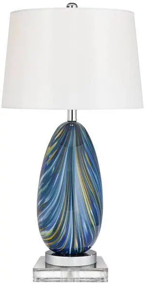 Pablo Modern Style Table Lamp with Clear Square Riser 28.5" Tall Multi Blue Art Glass White Drum Shade for Living Room Bedroom House Bedside Nightstand Home (Color May Vary) Pablo Modern Style Table Lamp with Clear Square Riser 28.5" Tall Multi Blue Art Glass White Drum Shade for Living Room Bedroom House Bedside Nightstand Home (Color May Vary)