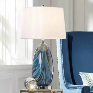 Pablo Modern Style Table Lamp with Dimmer and USB Charging Port 27" Tall Multi Blue Art Glass White Drum Shade for Living Room Bedroom House Bedside Nightstand (Color May Vary) Pablo Modern Style Table Lamp with Dimmer and USB Charging Port 27" Tall Multi Blue Art Glass White Drum Shade for Living Room Bedroom House Bedside Nightstand (Color May Vary)