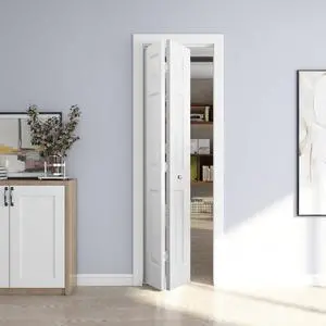 24in. x 80in. Bifold Door, 6 Panel Primed Bifold Interior Doors, Hollow Core Bi Fold Closet Door with Hardware Kit Include, Folding Doors for Laundry, Pantry & Bedroom 24in. x 80in. Bifold Door, 6 Panel Primed Bifold Interior Doors, Hollow Core Bi Fold Closet Door with Hardware Kit Include, Folding Doors for Laundry, Pantry & Bedroom