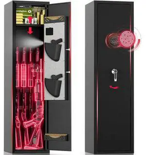 4-6 Gun Safe for Rifles and Pistols, No Assembly Required, Gun Locker, Biometric Fingerprint & Digital Keypad Locking Security, Gun Cabinet for Home with Adjustable Gun Rack, Long Gun Safe, 54" High 4-6 Gun Safe for Rifles and Pistols, No Assembly Required, Gun Locker, Biometric Fingerprint & Digital Keypad Locking Security, Gun Cabinet for Home with Adjustable Gun Rack, Long Gun Safe, 54" High