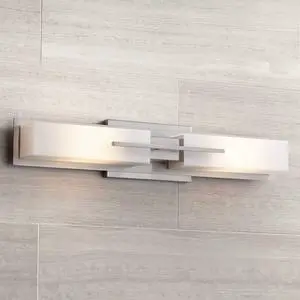 Midtown Mid Century Modern Wall Mount Light Brushed Nickel Silver Metal 23 1/2" Wide 2-Light Vanity Fixture Rectangular White Glass Decor for Bathroom Over Mirror House Home Midtown Mid Century Modern Wall Mount Light Brushed Nickel Silver Metal 23 1/2" Wide 2-Light Vanity Fixture Rectangular White Glass Decor for Bathroom Over Mirror House Home