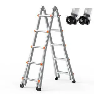 A-Frame Telescoping Ladder 17 FT - Portable Aluminum Extension Ladder with 330lb Load Capacity, for Indoor, Outdoor, RV, Roof & Multi-Purpose Use A-Frame Telescoping Ladder 17 FT - Portable Aluminum Extension Ladder with 330lb Load Capacity, for Indoor, Outdoor, RV, Roof & Multi-Purpose Use