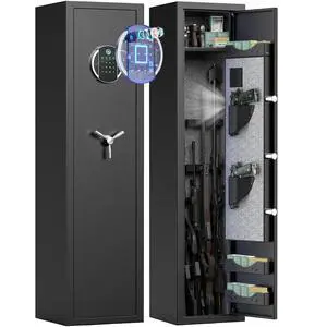 Fireproof Gun Safe, 5 Gun Heavy Biometric Fingerprint Rifle Safe, Gun Safes for Home Rifle and Pistols with LCD Screen Keypad and Silent Mode, 3 Adjustable Gun Slots Fireproof Gun Safe, 5 Gun Heavy Biometric Fingerprint Rifle Safe, Gun Safes for Home Rifle and Pistols with LCD Screen Keypad and Silent Mode, 3 Adjustable Gun Slots