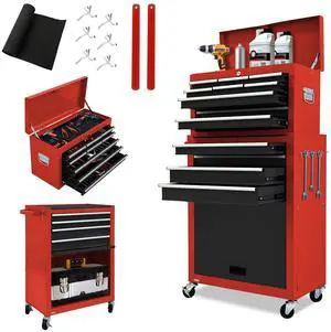 13-Drawer Tool Chest with Wheels, 2 in 1 Detachable Rolling Toolbox with Drawers, Large Tool Box with Lock, Mobile Steel Tool Cabinet Storage for Warehouse, Garage (Red&Black) 13-Drawer Tool Chest with Wheels, 2 in 1 Detachable Rolling Toolbox with Drawers, Large Tool Box with Lock, Mobile Steel Tool Cabinet Storage for Warehouse, Garage (Red&Black)