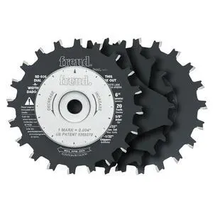6" Dial-A-Width Stacked Dado Set with Tico Hi-Density Carbide for Precise Flat Bottom Grooves - Includes 2 Blades, 5 Chippers, Wrench & Carrying Case - SD606 6" Dial-A-Width Stacked Dado Set with Tico Hi-Density Carbide for Precise Flat Bottom Grooves - Includes 2 Blades, 5 Chippers, Wrench & Carrying Case - SD606