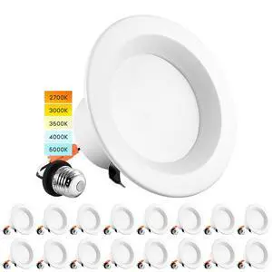 4 Inch LED Recessed Can Lights, 10W=60W, CCT Color Selectable 2700K | 3000K | 3500K | 4000K | 5000K, Dimmable Retrofit Downlights, 750 Lumens, Energy Star, Wet Rated, ETL Listed (16 Pack) 4 Inch LED Recessed Can Lights, 10W=60W, CCT Color Selectable 2700K | 3000K | 3500K | 4000K | 5000K, Dimmable Retrofit Downlights, 750 Lumens, Energy Star, Wet Rated, ETL Listed (16 Pack)
