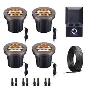 Landscape Well Lights Kit, 4 Pack LED Low Voltage Ground Lights and 100W Transformer and 100FT Cable and 20 Wire Connectors, 12V IP67 Waterproof Aluminum for Sidewalk Driveway Path Landscape Well Lights Kit, 4 Pack LED Low Voltage Ground Lights and 100W Transformer and 100FT Cable and 20 Wire Connectors, 12V IP67 Waterproof Aluminum for Sidewalk Driveway Path