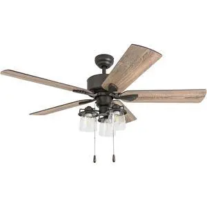River Run 52" Farmhouse LED Ceiling Fan with Light and Pull Chain, Bronze - Large Indoor Electric Fan with 3 Mounting Options, 5 Dual Finish Blades, and Reversible Motor River Run 52" Farmhouse LED Ceiling Fan with Light and Pull Chain, Bronze - Large Indoor Electric Fan with 3 Mounting Options, 5 Dual Finish Blades, and Reversible Motor