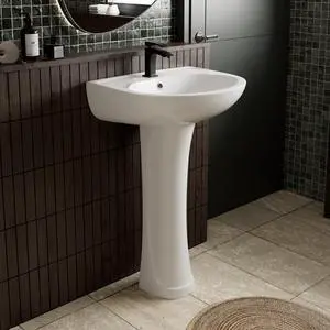 20"W x 17"D White Morden Pedestal Sinks for Small Bathrooms, 20 Inch Pedestal Sink Combo, Bathroom Sink with Overflow & 1 Faucet Hole, Freestanding Installation 20"W x 17"D White Morden Pedestal Sinks for Small Bathrooms, 20 Inch Pedestal Sink Combo, Bathroom Sink with Overflow & 1 Faucet Hole, Freestanding Installation