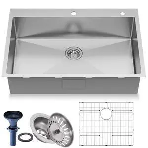 33 inch Topmount Handmade 18 Gauge Single Bowl Stainless Steel Kitchen Sink with Accessories in 33"Lx22"Wx10"D 33 inch Topmount Handmade 18 Gauge Single Bowl Stainless Steel Kitchen Sink with Accessories in 33"Lx22"Wx10"D