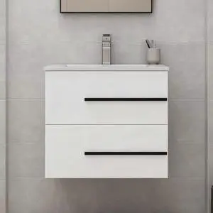 24 inch Floating Bathroom Vanity with Sink, Space Saving Fluted Design for Small Bathrooms, Drawers & Black Handles White 24 inch Floating Bathroom Vanity with Sink, Space Saving Fluted Design for Small Bathrooms, Drawers & Black Handles White