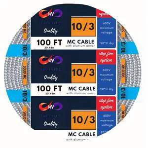 MC Cable 10/3 - Metal Clad 100ft - Aluminium Armor Stranded Copper Conductor - Cable for Indoor 100 Ft MC Cable 10/3 - Metal Clad 100ft - Aluminium Armor Stranded Copper Conductor - Cable for Indoor 100 Ft