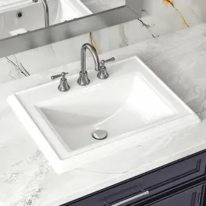 23"W x 18"D Drop In Bathroom Sink Rectangle With 3 Holes for 8" Widespread Faucet, 23 Inch White Ceramic Vanity Top with Front Overflow, Vintage Top Mount Sink for Bathroom Countertops 23"W x 18"D Drop In Bathroom Sink Rectangle With 3 Holes for 8" Widespread Faucet, 23 Inch White Ceramic Vanity Top with Front Overflow, Vintage Top Mount Sink for Bathroom Countertops
