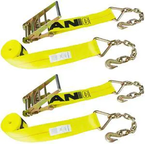 Ratchet Strap with Chain Anchors - 4 Inch x 30 Foot - Classic Yellow - 5,400 Pound Safe Working Load Ratchet Strap with Chain Anchors - 4 Inch x 30 Foot - Classic Yellow - 5,400 Pound Safe Working Load