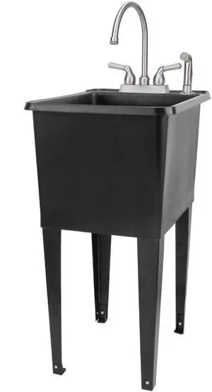 Black Space Saver Utility Sink by, Freestanding Tehila Space Saving Laundry Tub, Stainless Steel Gooseneck Faucet with Side Sprayer Black Space Saver Utility Sink by, Freestanding Tehila Space Saving Laundry Tub, Stainless Steel Gooseneck Faucet with Side Sprayer