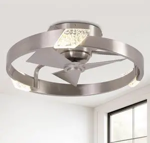20" Low Profile Nickel Caged Ceiling Fan with Light and Remote - Modern Flush Mount Ceiling Fan, DC Motor, 3CCT, Timer, Unique Silver Fandelier Ceiling Fans for Bedroom Kitchen Living Room 20" Low Profile Nickel Caged Ceiling Fan with Light and Remote - Modern Flush Mount Ceiling Fan, DC Motor, 3CCT, Timer, Unique Silver Fandelier Ceiling Fans for Bedroom Kitchen Living Room
