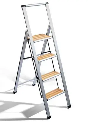 Step Ladder 4 Step Folding, Decorative - Beautiful Bamboo & Silver Aluminum, Ultra Slim Profile, Anti Slip Steps, Sturdy-Portable for Home, Office, Kitchen, Photography Use,By Step Ladder 4 Step Folding, Decorative - Beautiful Bamboo & Silver Aluminum, Ultra Slim Profile, Anti Slip Steps, Sturdy-Portable for Home, Office, Kitchen, Photography Use,By
