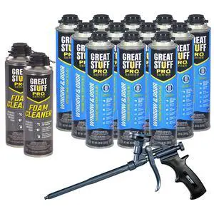 Window & Door 20 oz Complete Kit 12-Pack Foam Sealant with AWF PRO 8 in PTFE Coated Professional Spray Foam Gun & 2 Cans of Cleaner Window & Door 20 oz Complete Kit 12-Pack Foam Sealant with AWF PRO 8 in PTFE Coated Professional Spray Foam Gun & 2 Cans of Cleaner