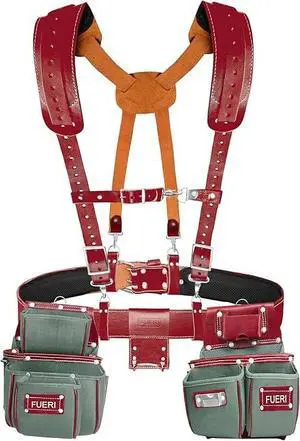 Tool Belt for Men made with Heavy Duty 1680-D Double Layer Nylon & Grain Leather comes with Suspender, Adjustable Padded Belt, 19 Pockets pouches, and a Hammer Holder | Framers, Construction Tool Belt for Men made with Heavy Duty 1680-D Double Layer Nylon & Grain Leather comes with Suspender, Adjustable Padded Belt, 19 Pockets pouches, and a Hammer Holder | Framers, Construction