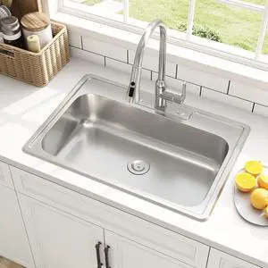 33x22 Drop In Single Bowl 33 Inch Topmount Kitchen Sink | 304 Stainless Steel, 18 Gauge Thickness, Three Holes with Cover, U Channel for Fixed, Strainer Included, 33" x 22" x 9" 33x22 Drop In Single Bowl 33 Inch Topmount Kitchen Sink | 304 Stainless Steel, 18 Gauge Thickness, Three Holes with Cover, U Channel for Fixed, Strainer Included, 33" x 22" x 9"