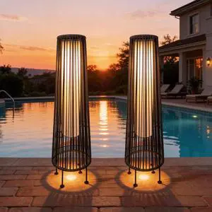 Outdoor Floor Solar Light 2-Pack, Wicker Solar Patio Lamp Waterproof Outside Deck Lamp for Porch, Yard, Garden, Lawn Decorations - Gray, Gordes 2 PCS Outdoor Floor Solar Light 2-Pack, Wicker Solar Patio Lamp Waterproof Outside Deck Lamp for Porch, Yard, Garden, Lawn Decorations - Gray, Gordes 2 PCS