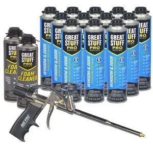 Window & Door 20 oz Complete Kit 12-Pack Foam Sealant with AWF PRO 8 in Professional Spray Foam Gun & 2 Cans of Cleaner Window & Door 20 oz Complete Kit 12-Pack Foam Sealant with AWF PRO 8 in Professional Spray Foam Gun & 2 Cans of Cleaner