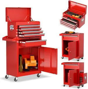 5-Drawer Rolling Tool Chest - Heavy-Duty Steel Tool Cabinet with Detachable Top Box, Locking Wheels & Security System for Garage/Workshop, 2-in-1 Design (Red) 5-Drawer Rolling Tool Chest - Heavy-Duty Steel Tool Cabinet with Detachable Top Box, Locking Wheels & Security System for Garage/Workshop, 2-in-1 Design (Red)