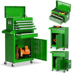 5-Drawer Rolling Tool Chest - Heavy-Duty Steel Tool Cabinet with Detachable Top Box, Locking Wheels & Security System for Garage/Workshop, 2-in-1 Design (Green) 5-Drawer Rolling Tool Chest - Heavy-Duty Steel Tool Cabinet with Detachable Top Box, Locking Wheels & Security System for Garage/Workshop, 2-in-1 Design (Green)