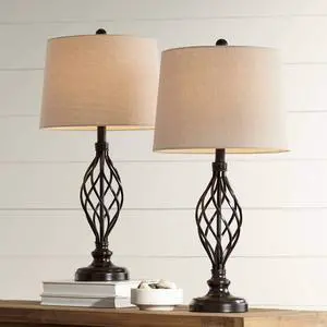 Annie Modern Industrial 3-Way Table Lamps 28" Tall Set of 2 with Dimmers Bronze Iron Cream Tapered Drum Shade for Bedroom Living Room House Home Bedside Nightstand Office Annie Modern Industrial 3-Way Table Lamps 28" Tall Set of 2 with Dimmers Bronze Iron Cream Tapered Drum Shade for Bedroom Living Room House Home Bedside Nightstand Office