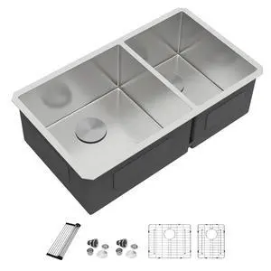 36" Extra Large Double Bowl Kitchen Sink Undermount 60/40 Split 16 Gauge 304 Stainless Steel Double Sinks, Round Corner 36"x19"x10" DC-U7741 36" Extra Large Double Bowl Kitchen Sink Undermount 60/40 Split 16 Gauge 304 Stainless Steel Double Sinks, Round Corner 36"x19"x10" DC-U7741