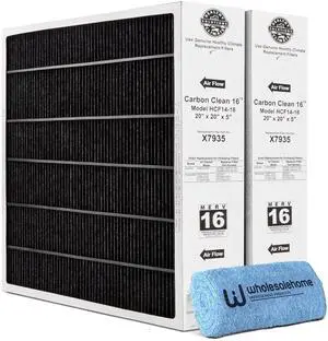Lennox X7935 20x20x5 Furnace Filter, Carbon Clean Merv 16 Home HVAC Air Filter, 2 Pack with Wholesalehome Cleaning Cloth Lennox X7935 20x20x5 Furnace Filter, Carbon Clean Merv 16 Home HVAC Air Filter, 2 Pack with Wholesalehome Cleaning Cloth