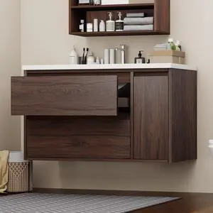 36-inch Luxury Bathroom Vanity with Sink, Stunning Walnut Color Finish, 2 Large Drawers & Hidden Storage, Invisible Handles, Moisture-Resistant. Ideal for Bathroom remodel and Upgrade 36-inch Luxury Bathroom Vanity with Sink, Stunning Walnut Color Finish, 2 Large Drawers & Hidden Storage, Invisible Handles, Moisture-Resistant. Ideal for Bathroom remodel and Upgrade